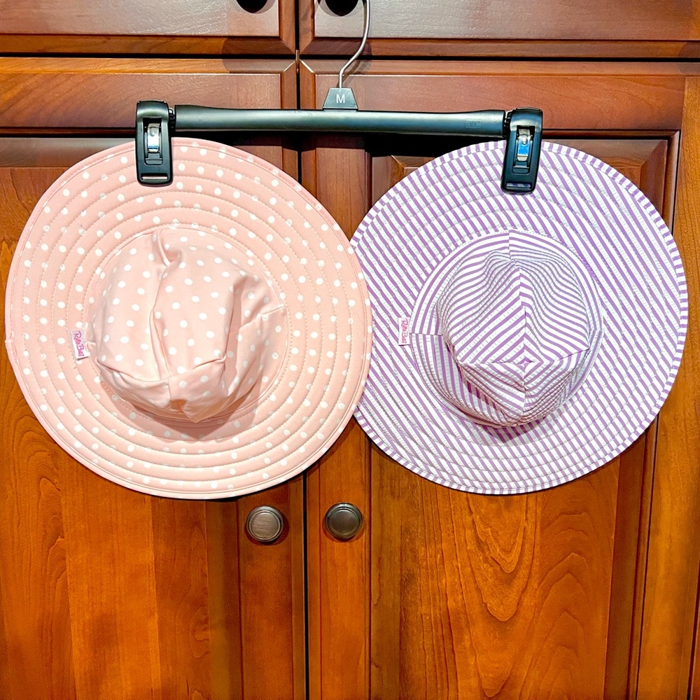 Ruffle Butts sun hats size 0-12M-pink/white polka dots & purple/wht seersucker